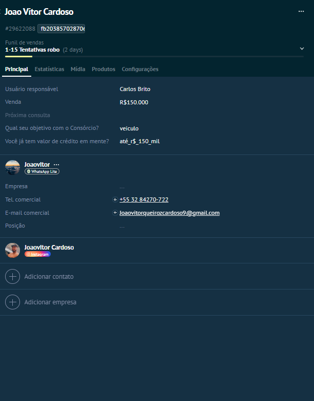 Dados completos do lead