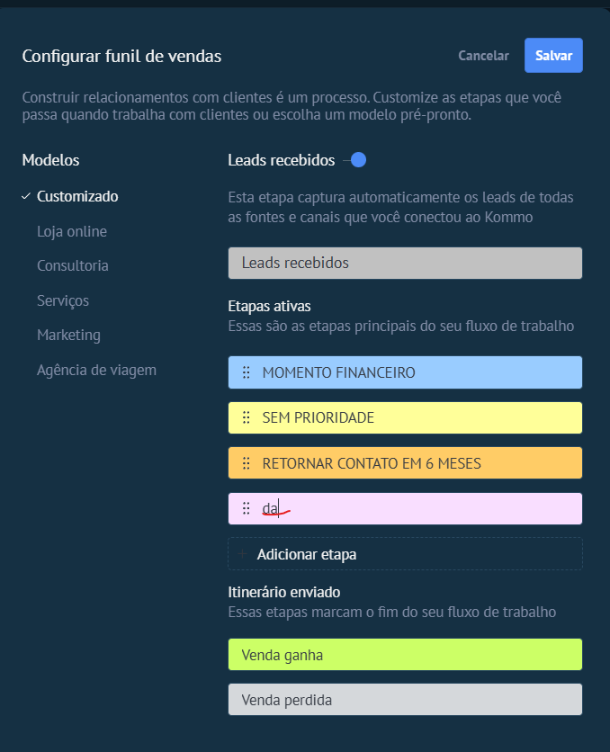 Botão Salvar destacado no topo direito