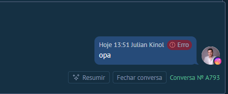 Mensagem do Kommo no Instagram com badge Erro indicando janela expirada