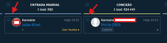 Dois cards da mesma lead em colunas diferentes do Kanban