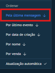 Opção 'Pela última mensagem' destacada no menu Ordenar