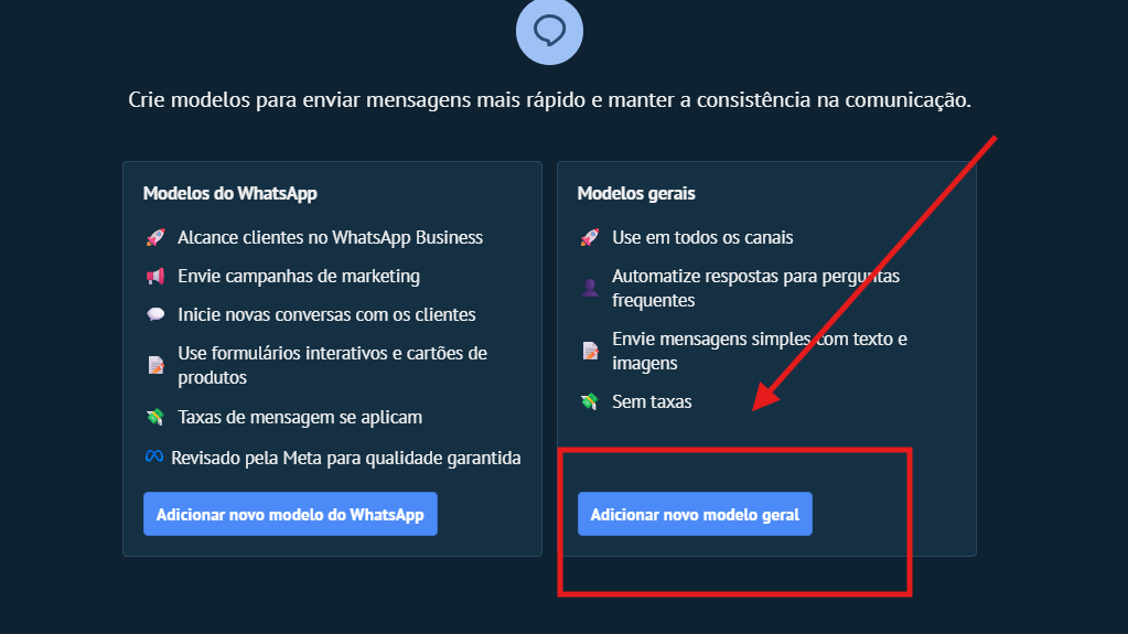 Botão Adicionar novo modelo geral destacado