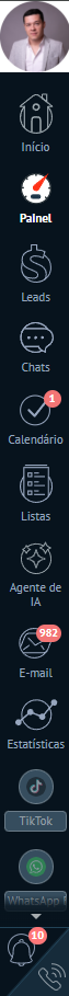 Menu lateral esquerdo do Kommo com ícones empilhados